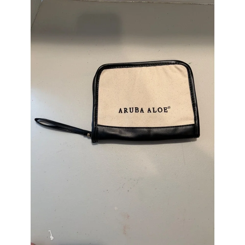 Aruba Aloe Canvas Travel Organizer Pouch Wristlet Cream Black Aloe Print